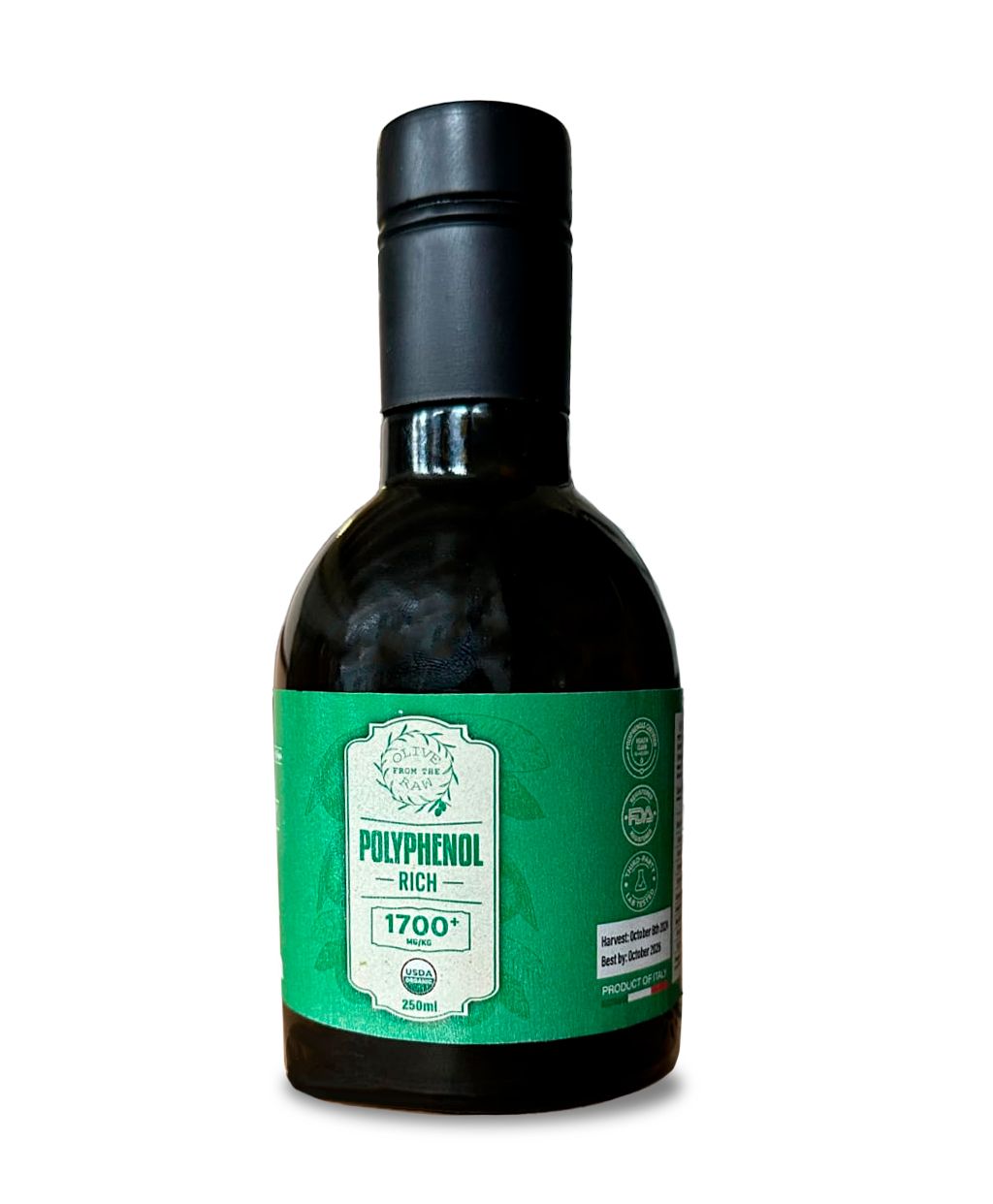 HIGH POLYPHENOLS! Raw & Unfiltered ORGANIC Extra Virgin Olive Oil - 250ml Glass